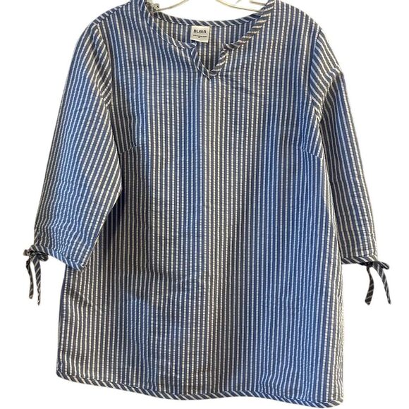 Blair Women's Striped Tunic Top Blue/White V-Neck 3/4 Sleeve M - Picture 1 of 10